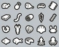 Meat & Seafood Icons White On Black Sticker Set Big