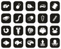 Meat & Seafood Icons White On Black Flat Design Set Big