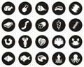 Meat & Seafood Icons White On Black Flat Design Circle Set Big