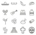 Mexican Culture & Heritage Icons Thin Line Vector Illustration Set