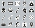 Morgue Or Coroner Equipment Icons Black & White Sticker Set Big