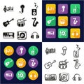 Music All in One Icons Black & White Color Flat Design Freehand Set Royalty Free Stock Photo