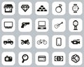 Pawn Shop Or Thrift Store Icons Black & White Flat Design Set Big