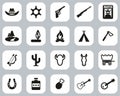 Wild West Icons Black & White Flat Design Set Big Royalty Free Stock Photo