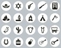 Wild West Icons Black & White Flat Design Circle Set Big Royalty Free Stock Photo