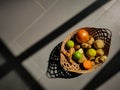 Image of vegetables inside basket background. Stock photo.