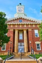 Vertical of main entrance to courthouse for Knox County an old brick building with pillars Royalty Free Stock Photo