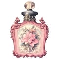 Victorian watercolor victorian perfume illustration, vintage victorian pink clipart