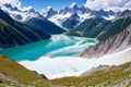 View on Argentiere glacier. Hiking to Argentiere glacier with the view on the massif des Aiguilles Rouges in