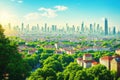The city has buildings and trees. Royalty Free Stock Photo