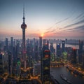 view from the Oriental Pearl TV Tower.shanghai lujiazui financial center aside the huangpu river. made with Generative