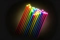 Image of vint neon glow sticks forming rainbow, abstract, colors Royalty Free Stock Photo