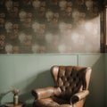 Vintage room with wallpaper and old fashioned armchair Rustic interior design Royalty Free Stock Photo