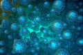 Image of virus cells on blue background, abstract, backgrounds
