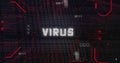 Image of virus text with glitch technique, multiple numbers, binary codes, circuit board pattern Royalty Free Stock Photo