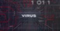Image of virus text over binary codes, computer language against connected dots on server room Royalty Free Stock Photo