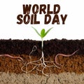 World Soil Day: Sprout, Roots, and Earthworms in Soil Layers Royalty Free Stock Photo