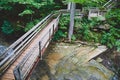 Walking bridge over shallow rock sheet river