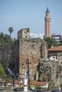 Image of the wall and the minaret yivli minare of the old city Royalty Free Stock Photo