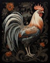 Chicken illustration hen vector, roosters image painting bright colorful drawing isolated object. orange-red-brown, multi-color