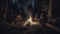 The group of people are sitting around the bonfire and talking with singing songs, Generative AI Royalty Free Stock Photo