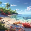 Sea panorama. Bay, tropical beach. Vector background, Generative AI Royalty Free Stock Photo