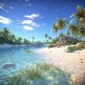 Sea panorama. Bay, tropical beach. Vector background, Generative AI Royalty Free Stock Photo