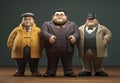 Three Super boss, fat man businessman hero, pop art retro 3D illustration