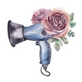 Photo watercolor painting of a hair dryer with a flowers