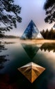 Pyramids reflecting in a forest lake