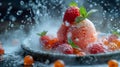 Closeup shot of a bowl of ice cream topped with fresh strawberries Royalty Free Stock Photo