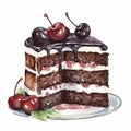 Photo watercolor of a black forest cake on a white background Royalty Free Stock Photo