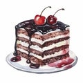 Photo watercolor of a black forest cake on a white background Royalty Free Stock Photo