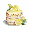 Photo watercolor of a lemon cake on a white background Royalty Free Stock Photo