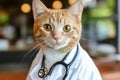 The image was generated by AI using a cartoon character of a cat doctor dressed in a robe Royalty Free Stock Photo