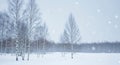 Snowy Birch Forest in Winter with Falling Snow and Misty Background (AI-Generated) Royalty Free Stock Photo