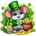 Lucky Leprechaun mouse with money Royalty Free Stock Photo