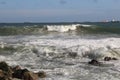 Wave storm in ship wreck city.