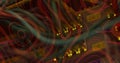 Image of waves and lines moving over computer hardware Royalty Free Stock Photo