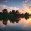 west lake china on sunset made with Generative AI