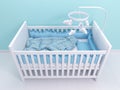 Image of white baby cot with decor Royalty Free Stock Photo