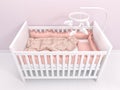 Image of white baby cot with decor Royalty Free Stock Photo
