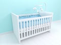 Image of white baby cot with decor Royalty Free Stock Photo