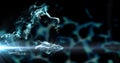 Image of white and blue particle cloud moving on black background