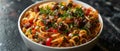 Concept Im sorry, but Im Image of a white bowl filled with spaghetti noodles meat and vegetables