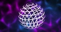 Image of white globe over purple shapes on black background Royalty Free Stock Photo