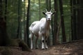 Image of white goat standing in the forest. Wildlife Animals Royalty Free Stock Photo