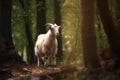 Image of white goat standing in the forest. Wildlife Animals Royalty Free Stock Photo