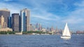 White sailing boat at Manhattan New York Royalty Free Stock Photo