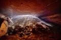 White steel wool sparks illuminating cave exit Royalty Free Stock Photo